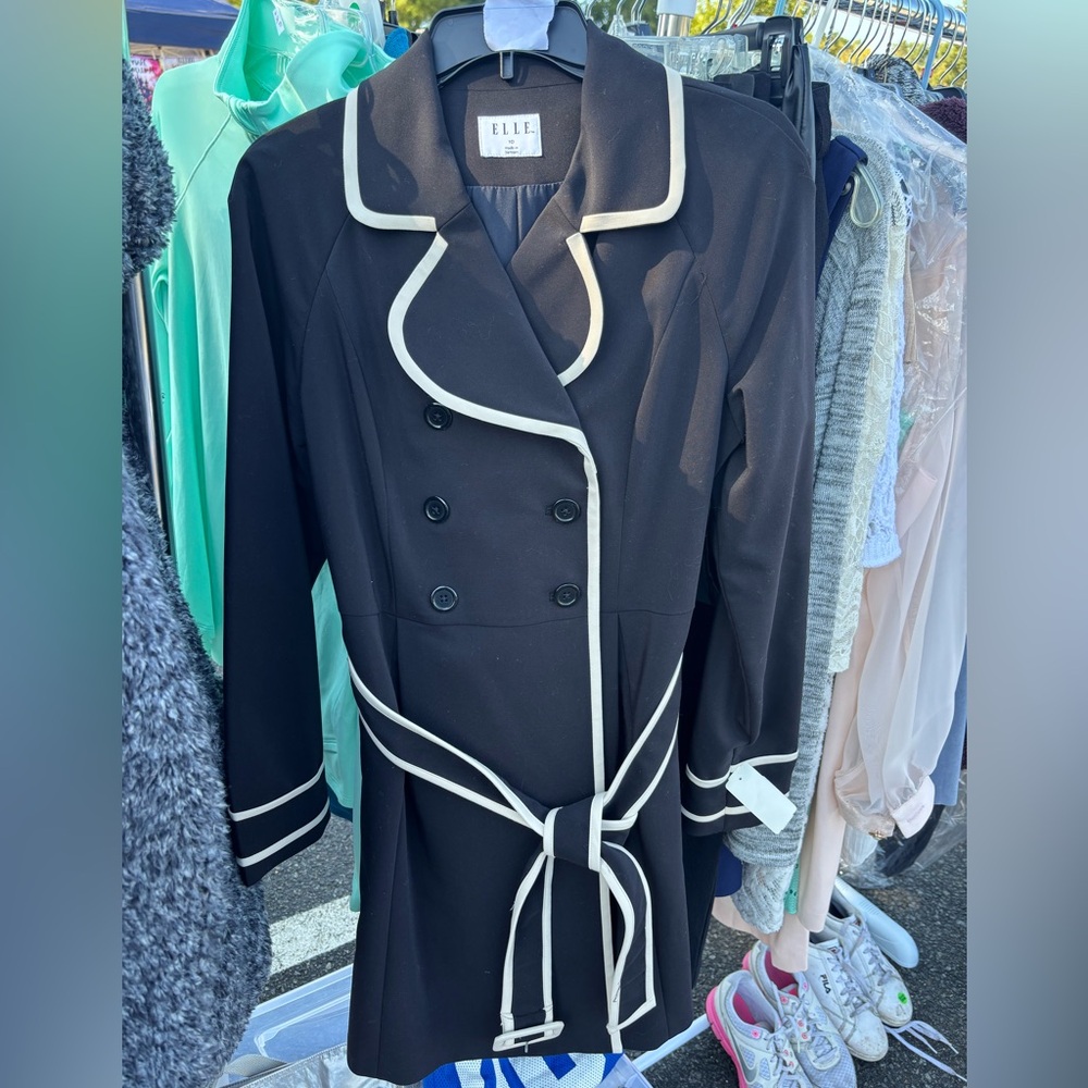 Elle Women's Black Trench Coat with White Accents